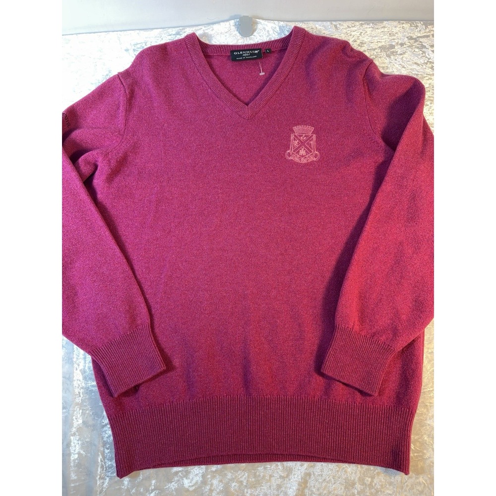 Glenmuir 1891 Mens L Lambswool Sweater V Neck Golf Crest Scotland Preppy